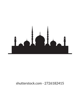 a black silhouette of a mosque with minarets and domes