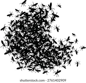 black silhouette of mosquitoes flying