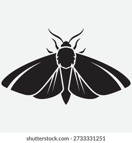 Black silhouette of a moth with spread wings and antennae on a light gray background insect white