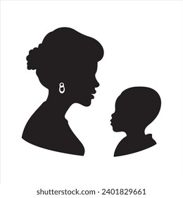 A black silhouette Mother and son 