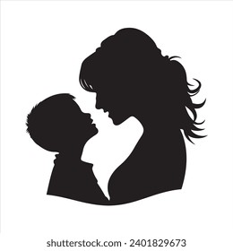 A black silhouette Mother and son 