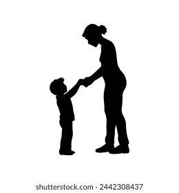 black silhouette of a mother and son