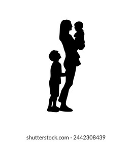 black silhouette of a mother and son