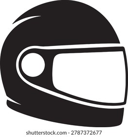 Black silhouette of a motorcycle helmet with a visor. This flat graphic design represents essential protective gear for riders, motorsports enthusiasts, and road safety.