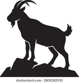 Black silhouette of a mountain goat standing on a rock