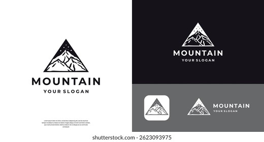 black silhouette mountain peak logo icon, Solid black shape, geometric, isolated on white background