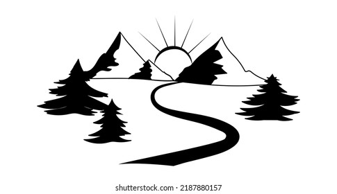 Black Silhouette Mountain Peaks Sun Stock Vector (Royalty Free ...