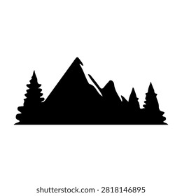 Black silhouette of a mountain with pine trees in foreground, emphasizing natural landscape and outdoor wilderness scenery.