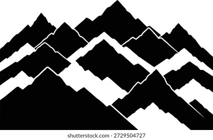 Una silueta negra de una cordillera con múltiples picos sobre un fondo blanco liso, creando un contraste llamativo.