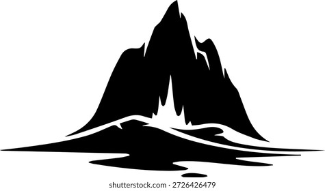 A black silhouette of a mountain range on a white background