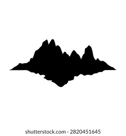 A black silhouette of a mountain range with sharp peaks and valleys, emphasizing natural landscape contours and rugged terrain features.
