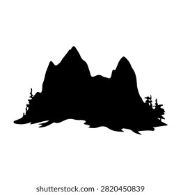 Black silhouette of a mountain range with trees in the foreground, emphasizing natural landscape and outdoor scenery.