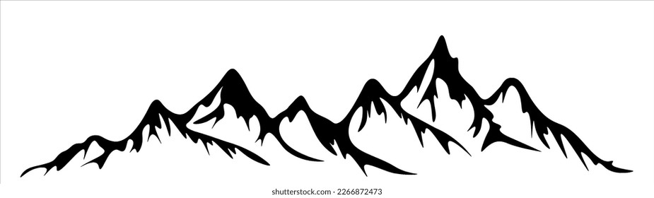 Black silhouette of mountains landscape panorama illustration vector, isolated on white background