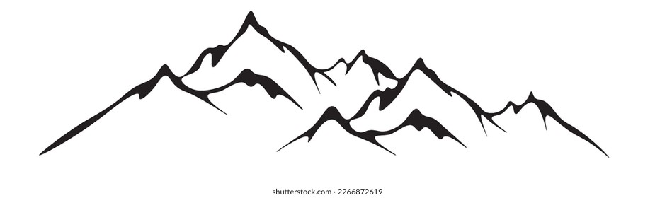 Black silhouette of mountains landscape panorama illustration icon vector for logo, isolated on white background