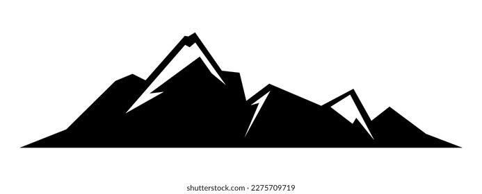 Black silhouette of mountains peak rock landscape banner panorama illustration adventure outdoor travel icon vector for logo, isolated on white background