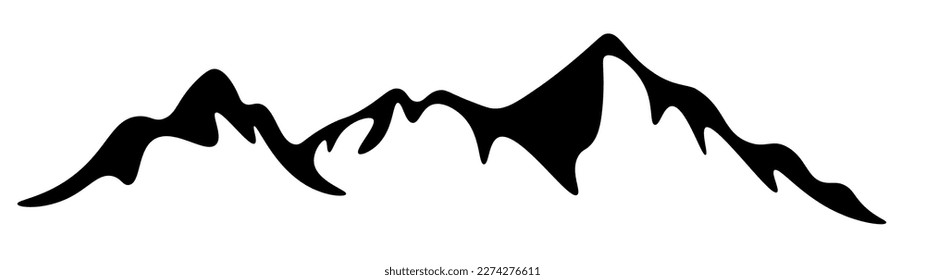 Black silhouette of mountains peaks landscape panorama illustration icon vector for logo, isolated on white background