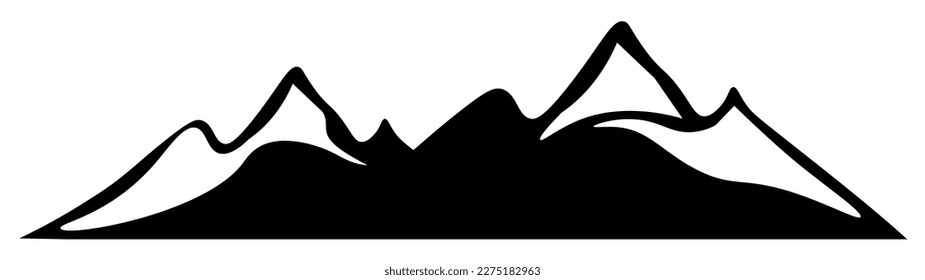 Black silhouette of mountains peaks landscape banner panorama illustration adventure travel icon vector for logo, isolated on white background