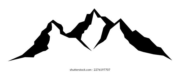 Black silhouette of mountains peaks landscape banner panorama illustration adventure travel icon vector for logo, isolated on white background