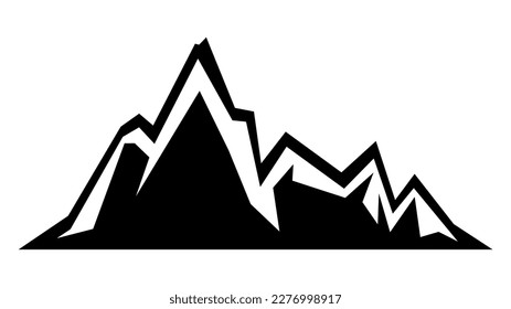 Black silhouette of mountains peaks landscape banner panorama illustration adventure travel icon vector for logo, isolated on white background	
