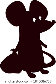 Black silhouette of a mouse with a bag of gift, vector illustration