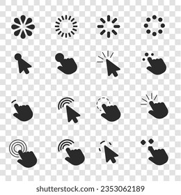 Black Silhouette of mouse click pointer isolated on transparent grid