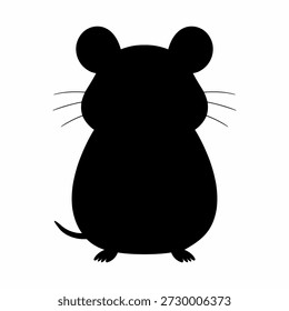 A black silhouette of a mouse with large ears and whiskers on a white background.   