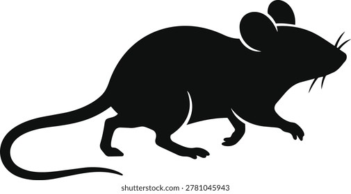 A black silhouette of a mouse with a long tail and prominent ears
