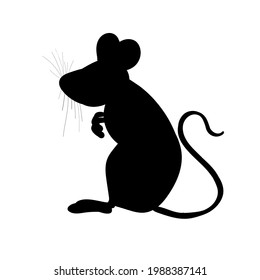 Black silhouette of a mouse. Rodent. Harvest mouse. Stock vector illustration isolated on a white background.