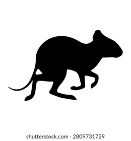 A black silhouette of a mouse in side profile, highlighting its body, tail, and ears against a plain white background.