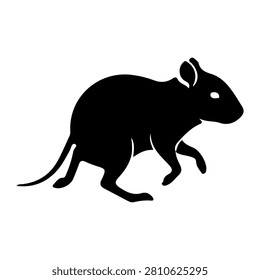 Black silhouette of a mouse in side profile, highlighting its shape and features against a plain white background.
