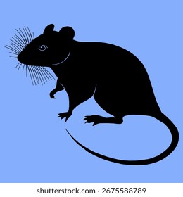 Silhueta preta de um vetor do rato sobre um fundo azul