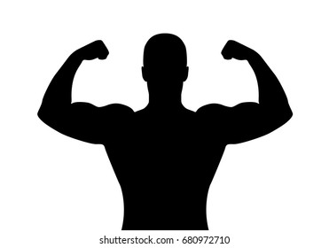 Black silhouette of muscular bodybuilder on white background. Vector illustration.