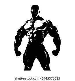 Black silhouette of Muscular bodybuilder silhouette Bodybuilder black outline vector illustration