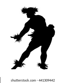 A Black Silhouette Of A Muscular Male Hula Dancer On A White Background