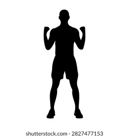 A black silhouette of a muscular man flexing his biceps, emphasizing strength and fitness, against a plain white background.
