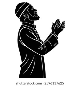 a black silhouette of a muslim man in traditional vector