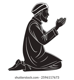 a black silhouette of a muslim man in traditional vector