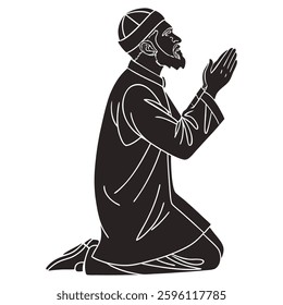 a black silhouette of a muslim man in traditional vector