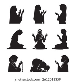 Black silhouette Of A Muslim Woman Pray Vector Design