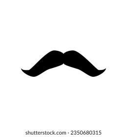 Black silhouette mustache facial hair style. The hungarian, handlebar moustache. Barbershop gentleman hipster fashion. Decorative fake whisker flat elements. Vector illustration isolated on white