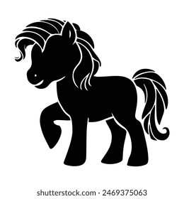 Black silhouette of My Little pony with hair vector design isolated white background