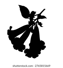 Black silhouette of a mythical creature with wings and a long dress