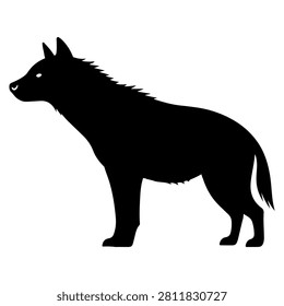 A black silhouette of a mythical dog-like creature featuring pointed ears and a furry body, set against a plain background.
