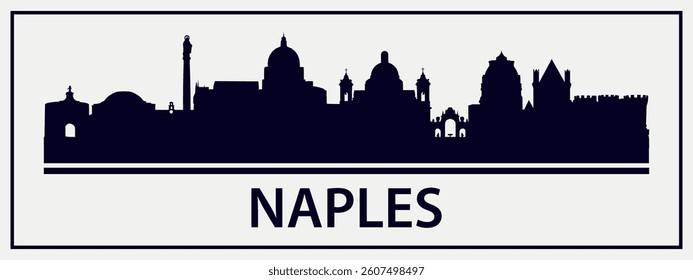Black silhouette of Naples city skyline. Vector on a gray background