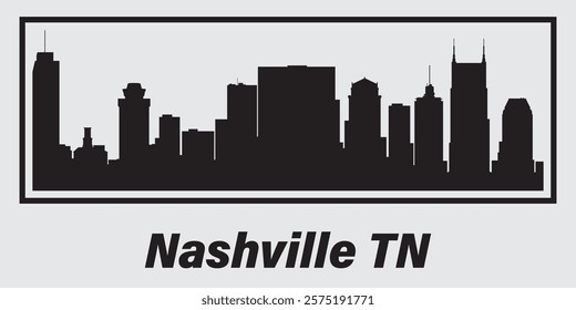 Black silhouette of Nashville city skyline. Vector on a gray background