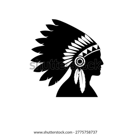 A black silhouette of a Native American chief wearing a traditional feather headdress, viewed in profile.