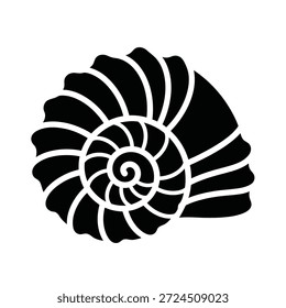 Silhueta preta de uma espiral de concha de náutilo