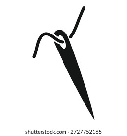 Silueta negra de una aguja que tira de un hilo, aislado en el fondo blanco