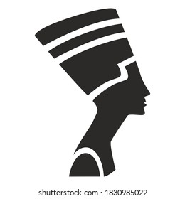 Black silhouette Nefertiti on a white background. Flat illustration. Nefertiti icon