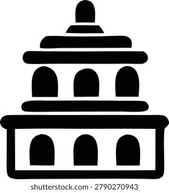 Black silhouette of neoclassical monumental structure with arched entrances and tiered roof design representing senate capitol or institutional landmark.
